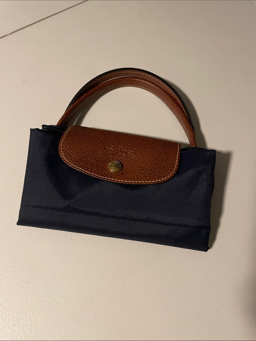 Longchamp lepilage Navy Nylon Tote with Brown Leather Trim - Picture 5 of 7